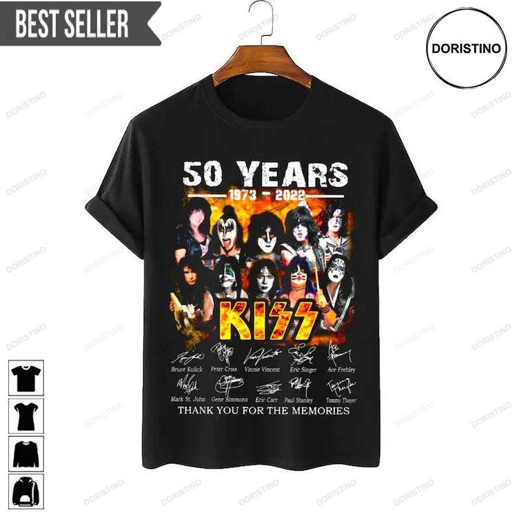 Kiss Band 50 Year Anniversary 1973-2022 Signatures Thank You For The Memories Sweatshirt Long Sleeve Hoodie