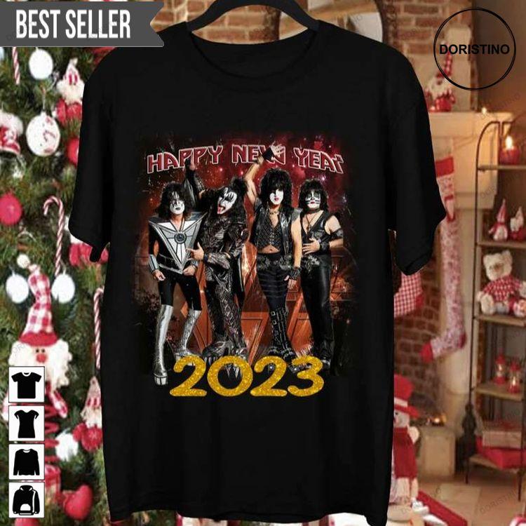 Kiss Rock Band Happy New Year 2023 Sweatshirt Long Sleeve Hoodie