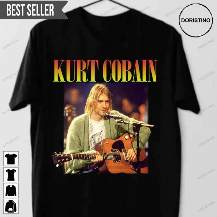 Kurt Cobain Nirvana Acoustic Portrait Rock Band Hoodie Tshirt Sweatshirt