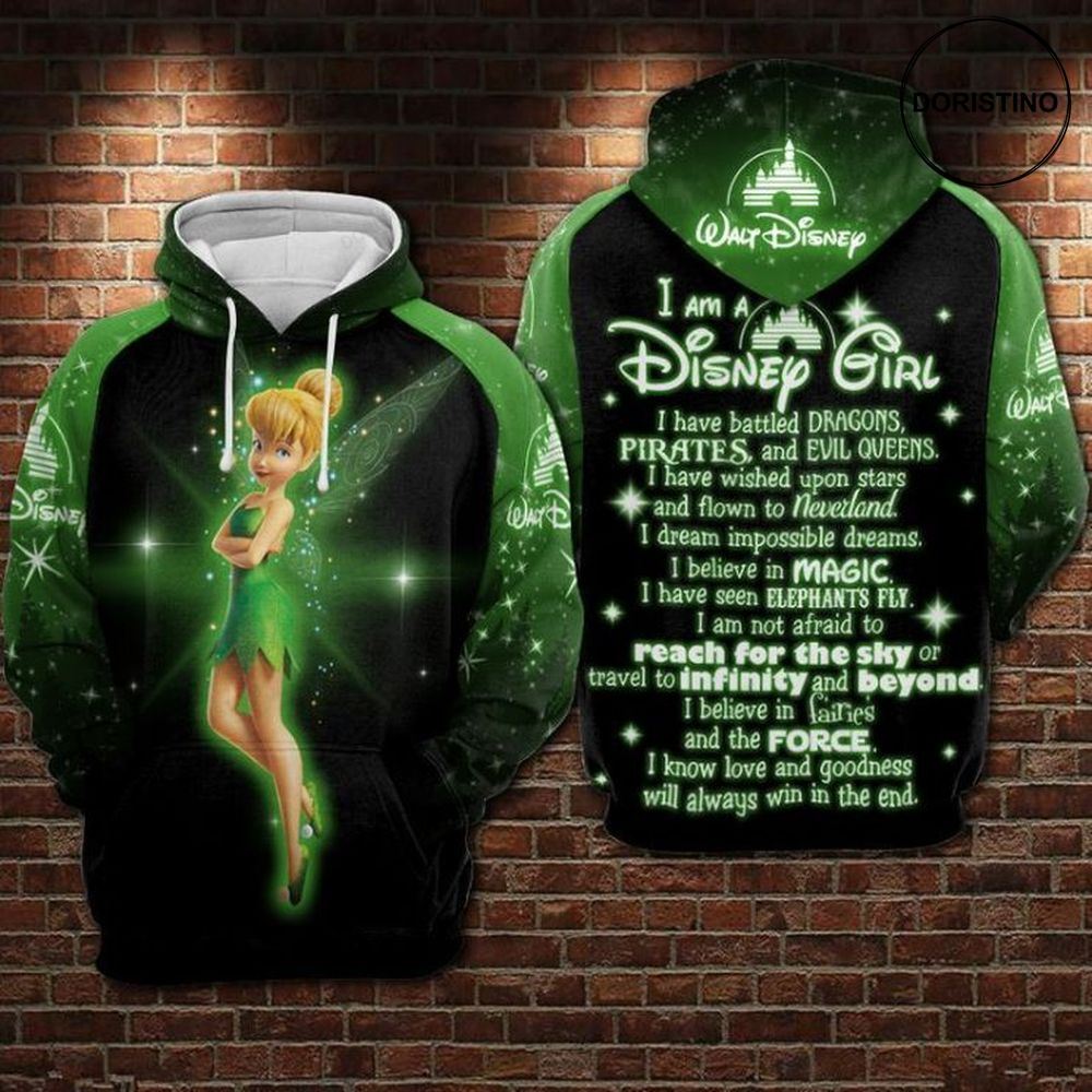 Tinker Bell I Am Girl Green All Over Print Hoodie