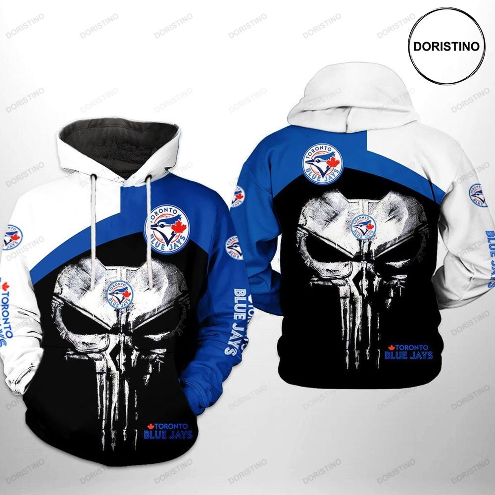 Toronto Blue Jays Mlb Skull Punisher All Over Print Hoodie