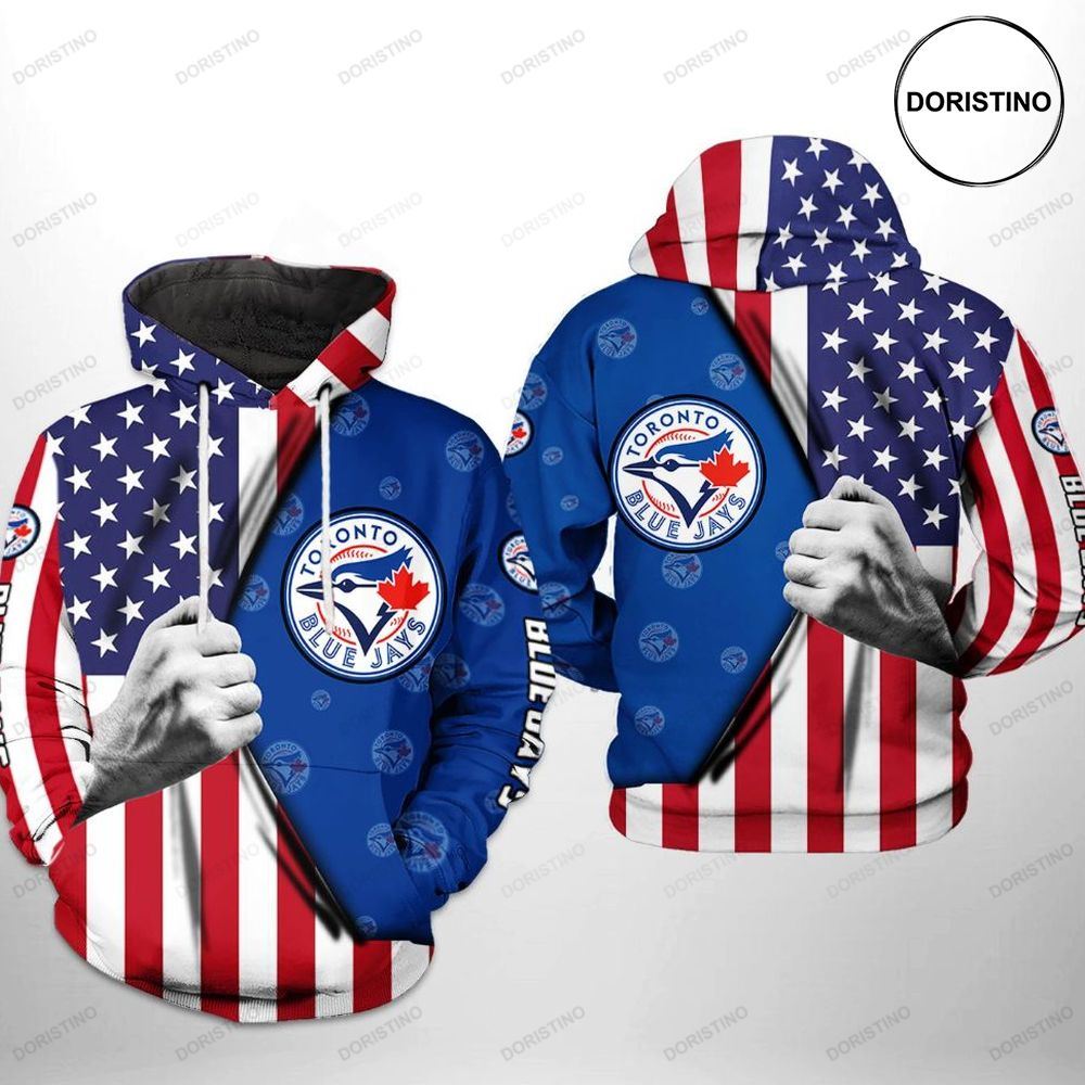Toronto Blue Jays Mlb Us Flag Awesome 3D Hoodie