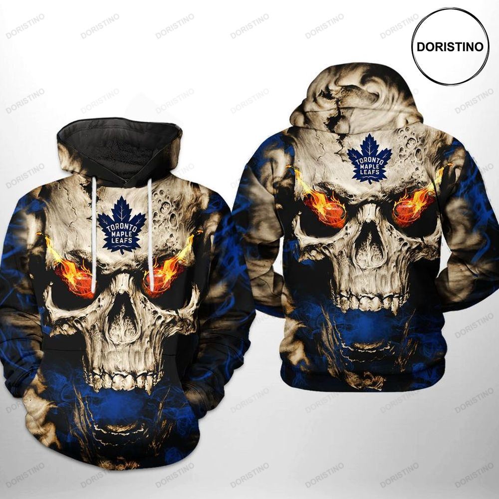 Toronto Maple Leafs Nhl Skull All Over Print Hoodie