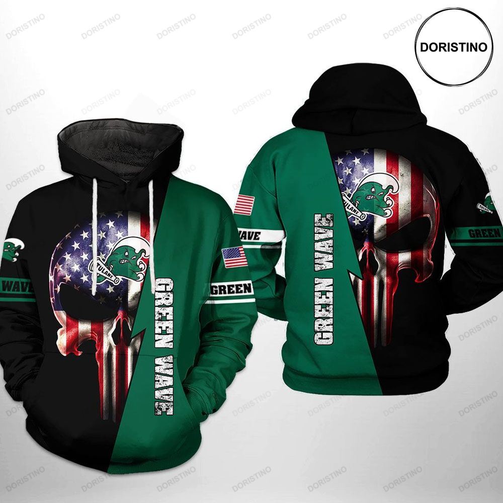 Tulane Green Wave Ncaa Us Flag Skull Awesome 3D Hoodie