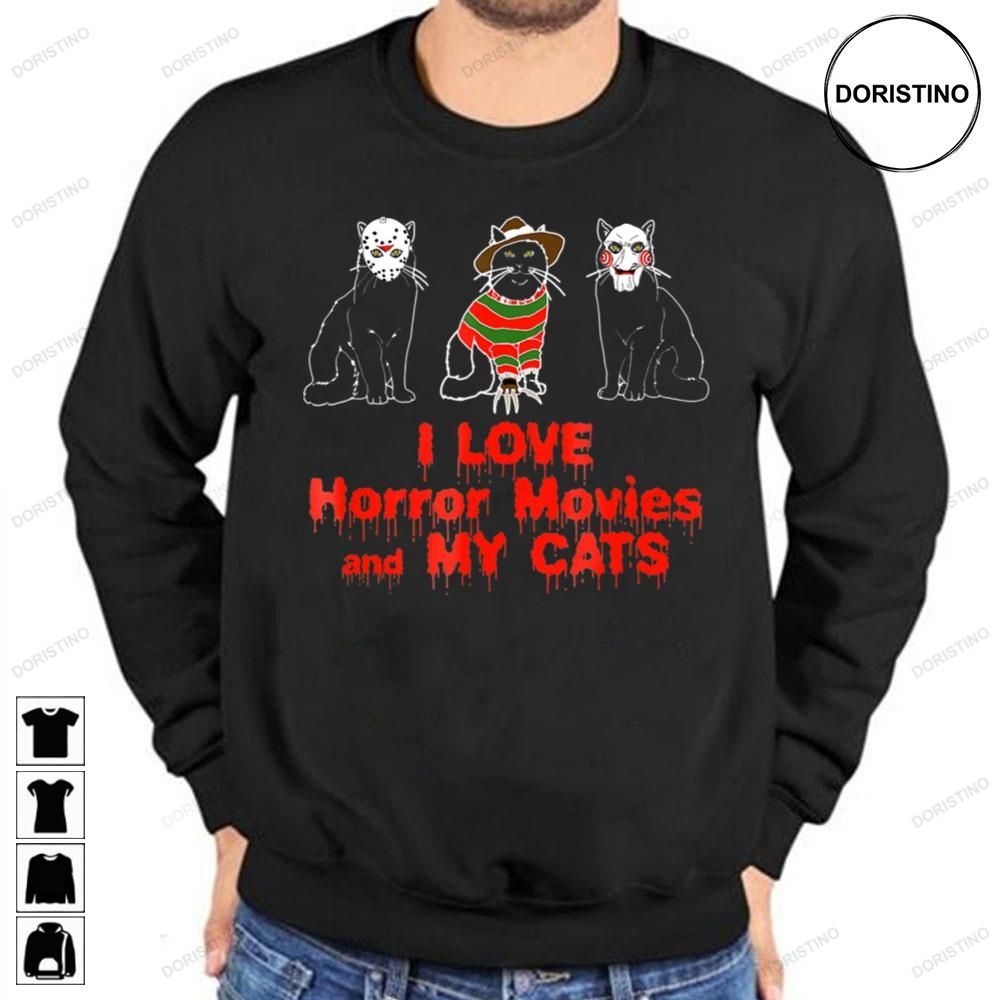 I Love Cats Graphic Black Cat Horror Killer Movie Awesome Shirts