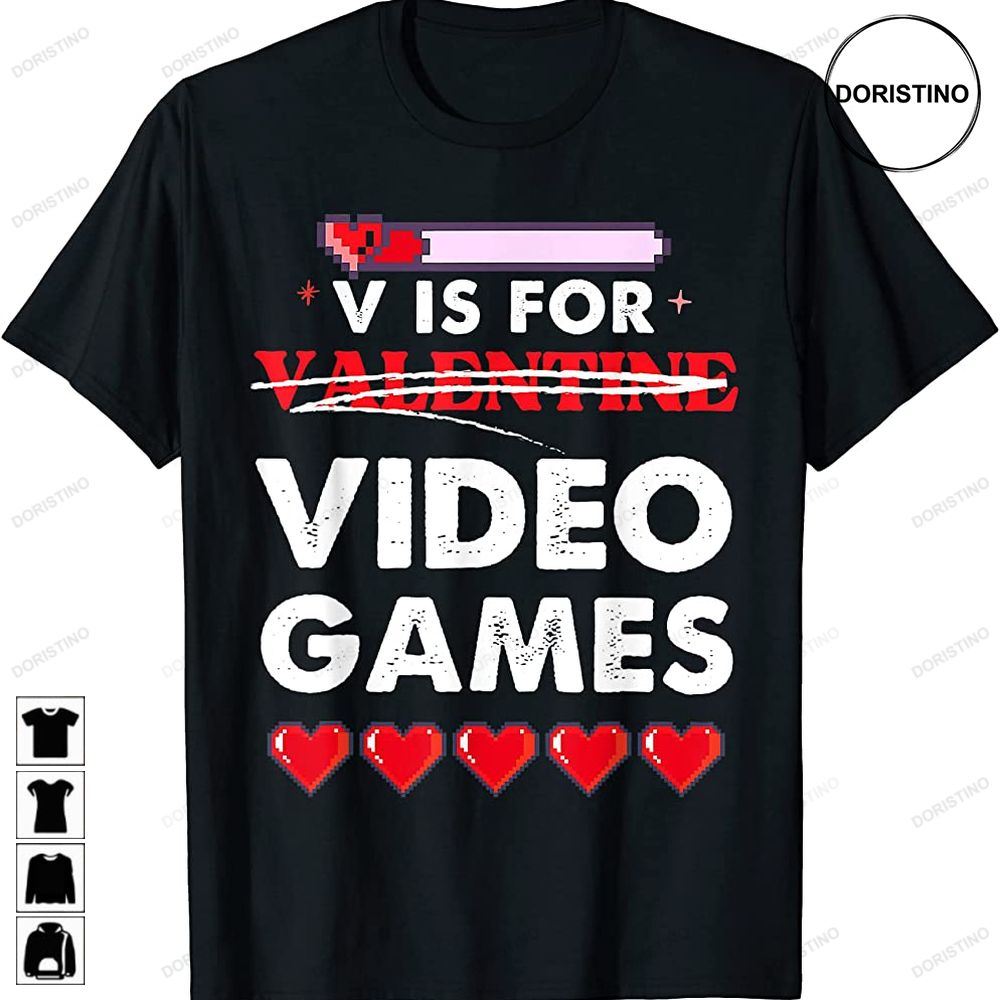 V Is For Video Game Valentine Gamer Hearts Trending Style