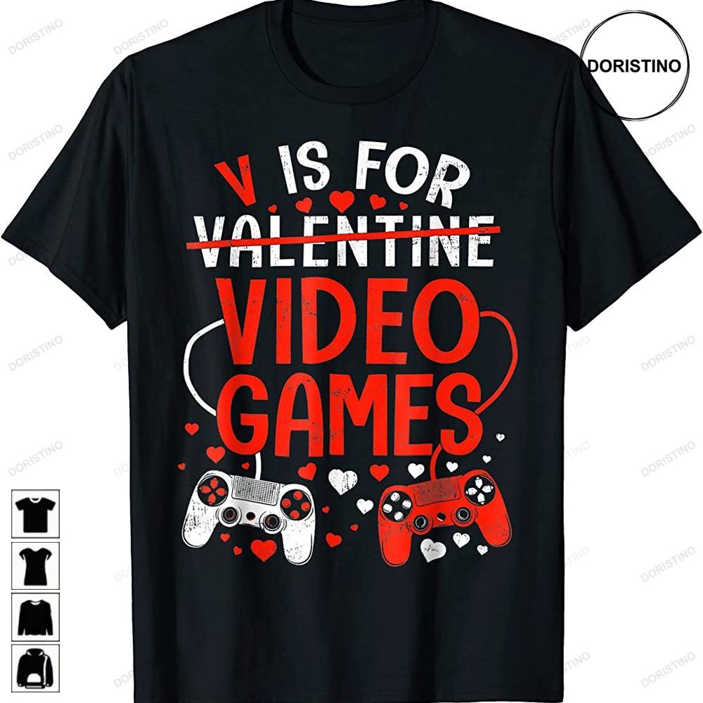 V Is For Video Games Gaming Controllers Funny Valentines Day Trending Style