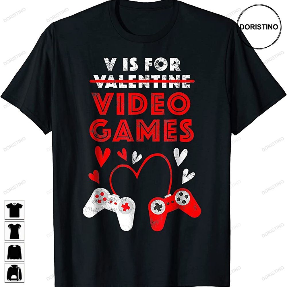 V Is For Video Games Heart Funny Valentine Gamer Game Love Trending Style