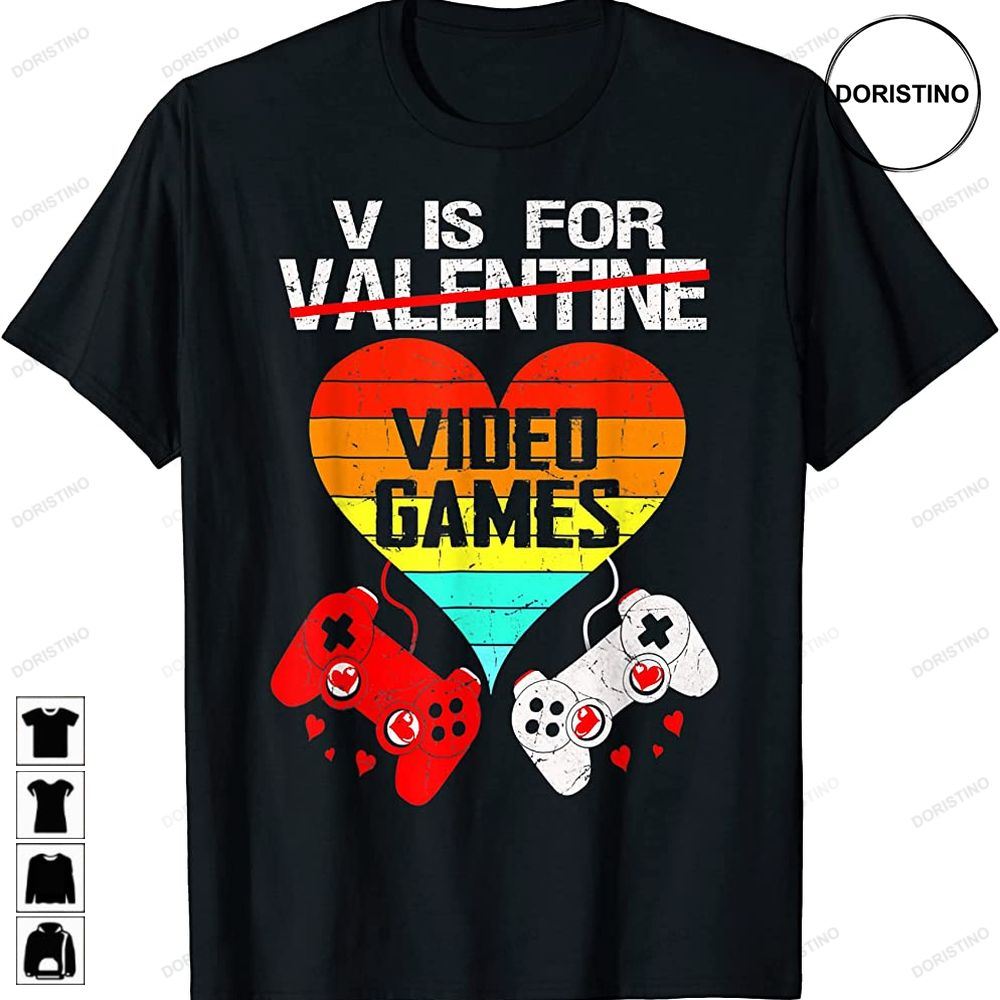 V Is For Video Games Valentines Day Vintage Heart Gamer Men Limited Edition T-shirts