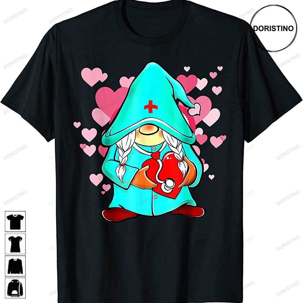 Valentine Gnomes Nurse Hearts Stethoscope Scrub Tops Women Limited Edition T-shirts