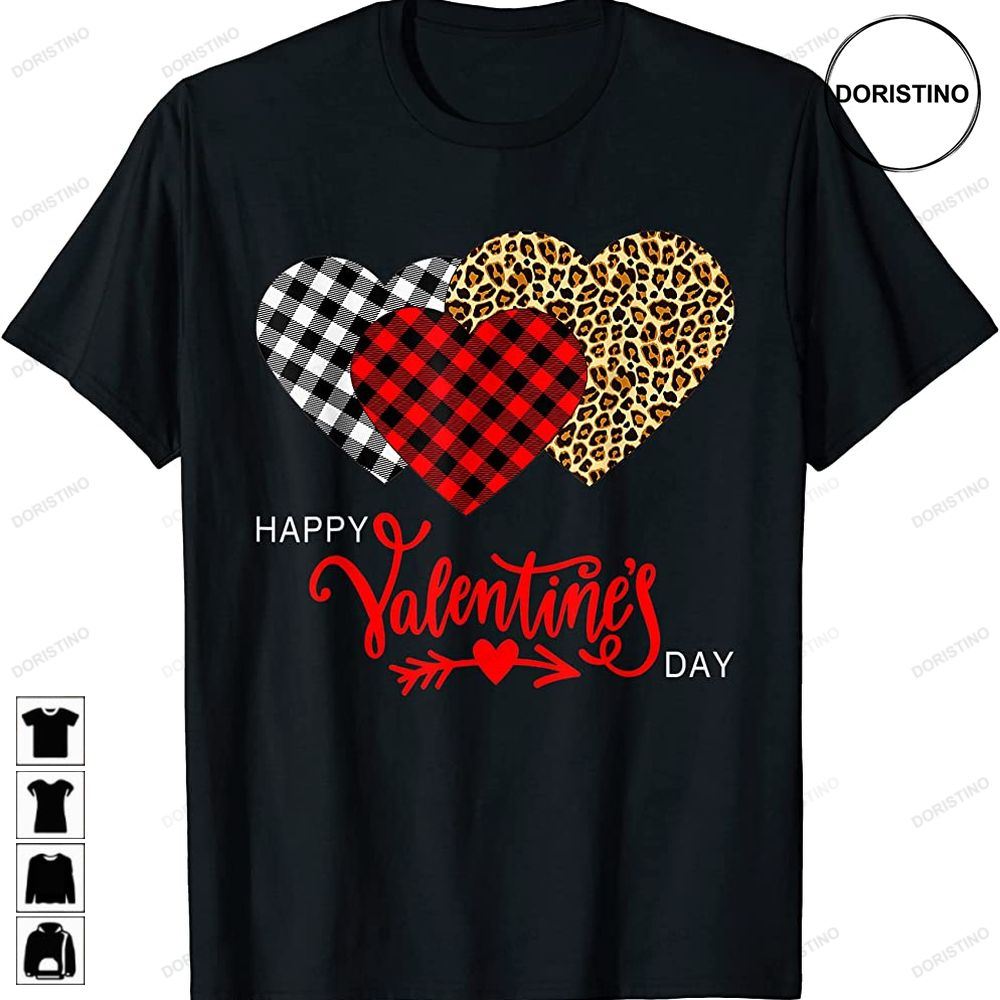 Valentine Three Hearts Leopard Buffalo Plaid Limited Edition T-shirts