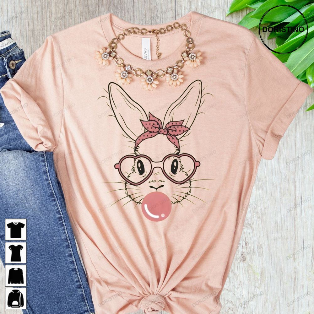 Bunny With Leopard Glasses Easter Woman Easter Bunny Graphic Ladies Easter Bunny Bubble Gum Bunny Awesome Shirts