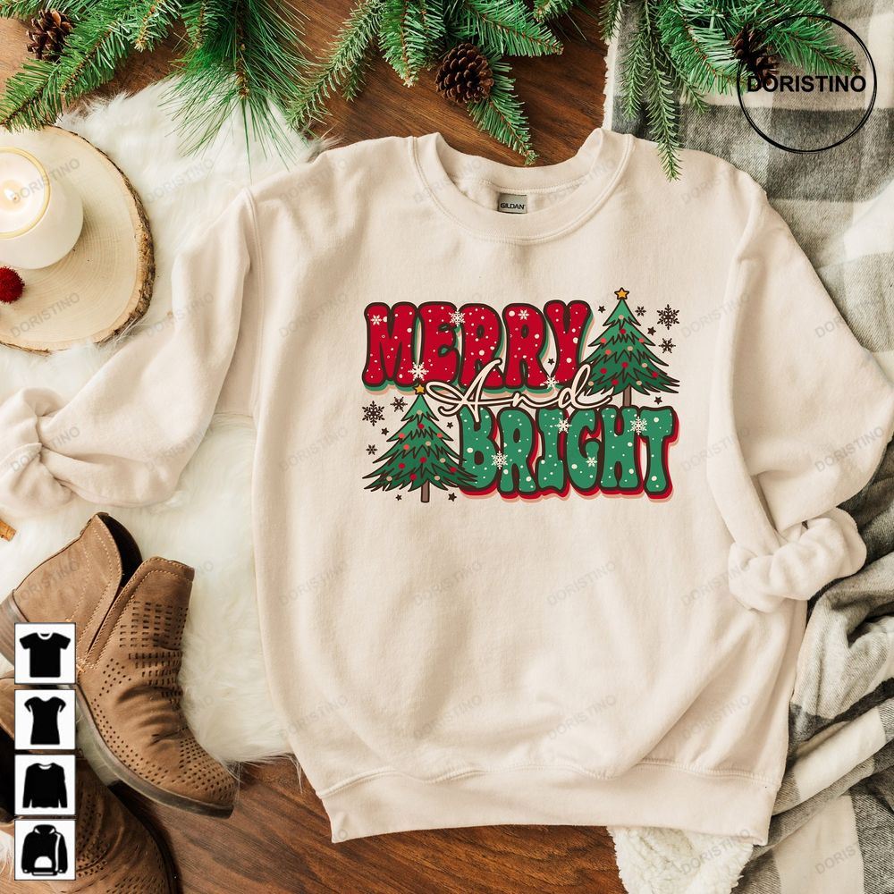 Christmas For Women Merry And Bright Christmas Christmas Tree Crewneck Holiday 2kdyg Awesome Shirts