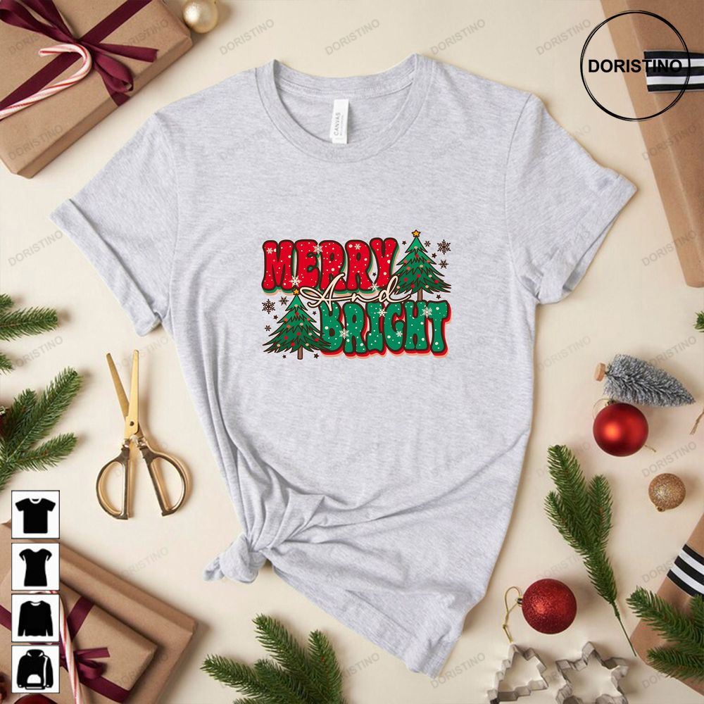 Christmas For Women Merry And Bright Christmas Christmas Tree Crewneck Holiday 9aodl Limited Edition T-shirts