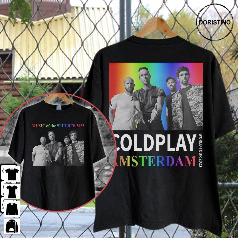 Coldplay Music Of The Spheres Tour 2023 Double Sided World Tour In Amsterdam World Tour 2023 Retro Graphic Limited Edition T-shirts