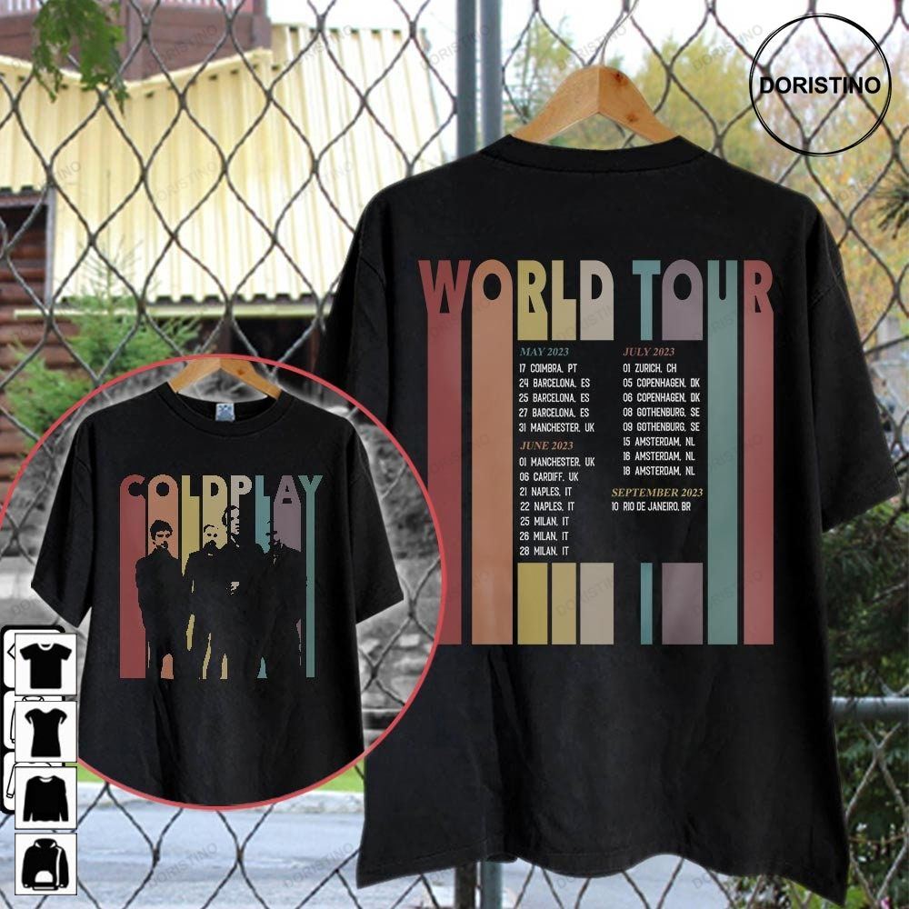 Coldplay Music Of The Spheres Tour 2023 Double Sided World Tour Vintage World Tour 2023 Retro Graphic Limited Edition T-shirts