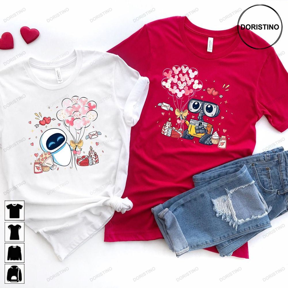 Wall E And Eve Couple Disney Valentine Disney Limited Edition T-shirts