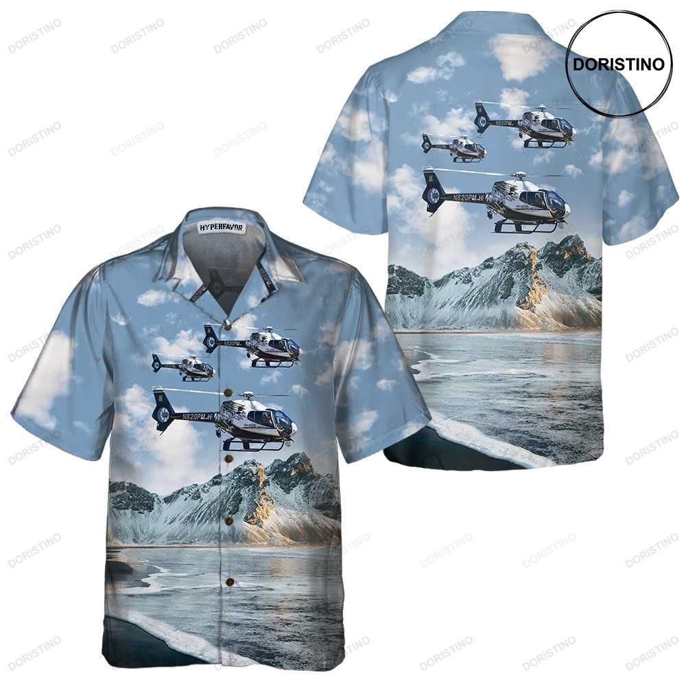 Helicopter On Ocean Background Unique Helicopter For Men Hawaiian Shirt