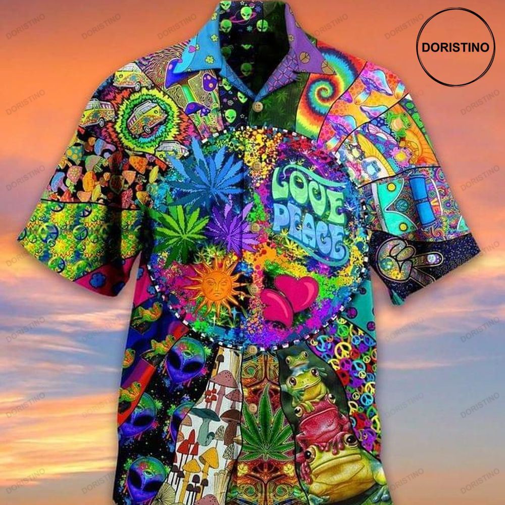 Hippie Love Peace Print Awesome Hawaiian Shirt