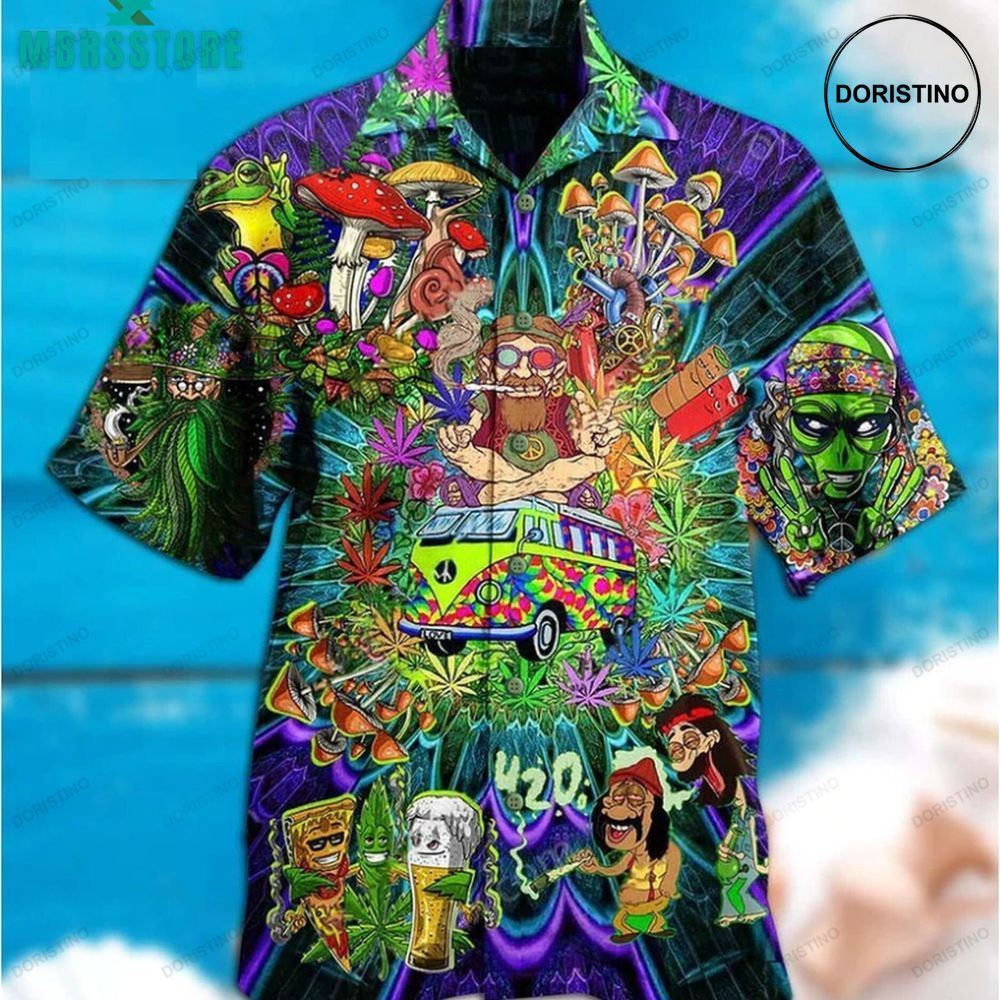 Hippie Mushroom Alien Bus Everything Surfing Space Beach Limited Edition Hawaiian Shirt