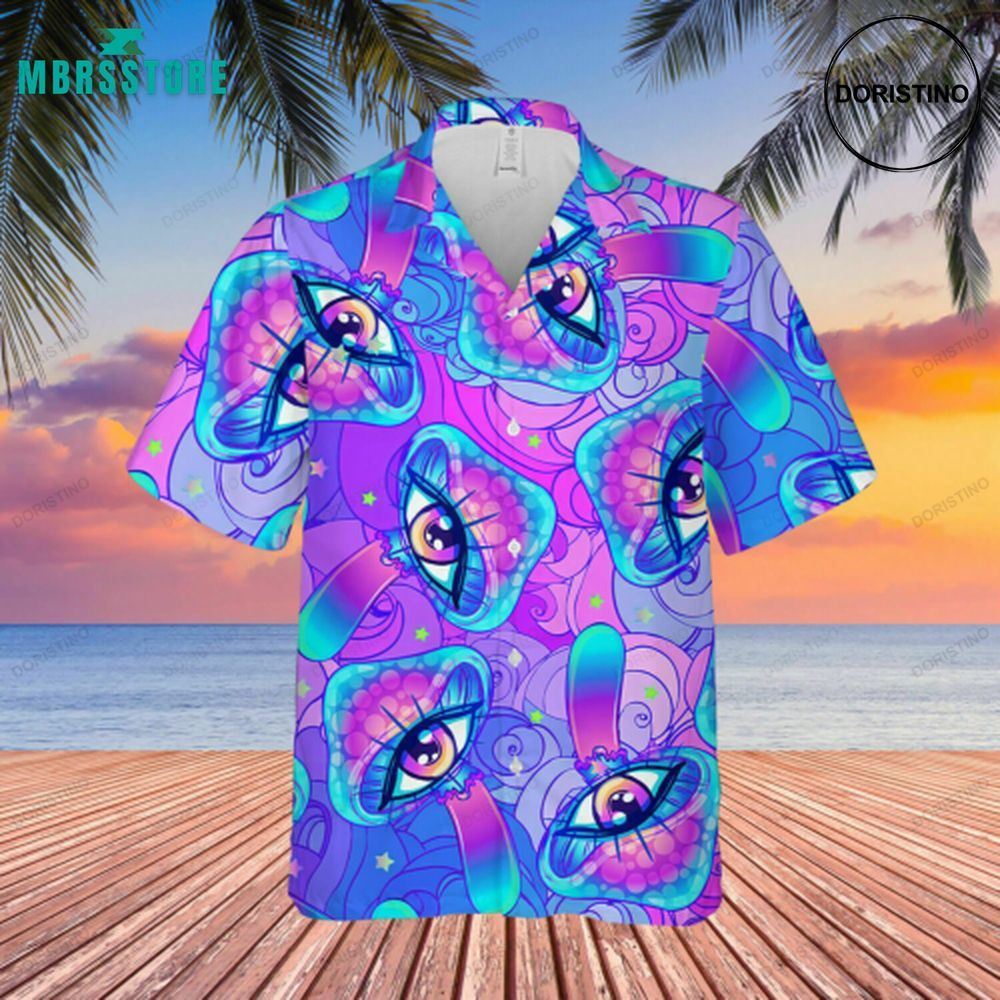 Hippie Neon Mushrooms Psychedelic Hallucination Summer Mushroom Limited Edition Hawaiian Shirt