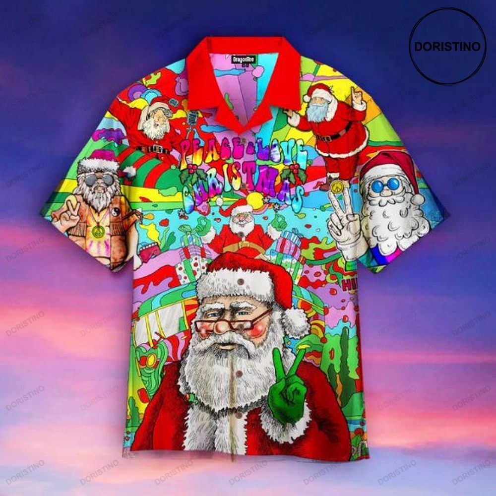 Hippie Santa Peace Love Christmas Hawaii Awesome Hawaiian Shirt