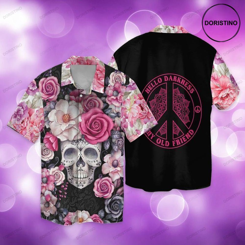 Hippie Skull Flowers Hello Darkness My Old Friend Love Peace Limited Edition Hawaiian Shirt