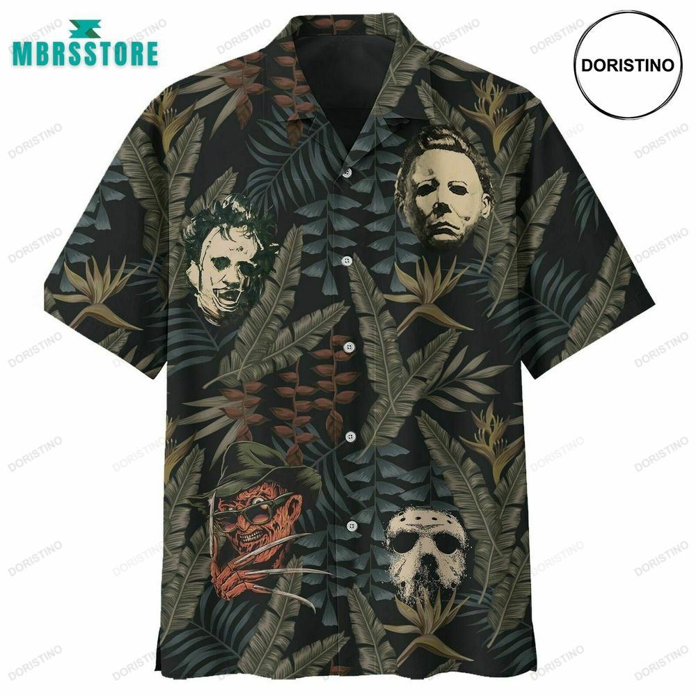 Horror Movie Characters Halloween Scary Tropical Button Limited Edition Hawaiian Shirt