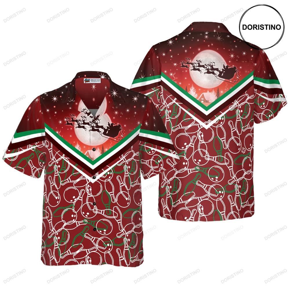 Hyperfavor Christmas Christmas Night With Bowling Pattern Short Sleeve Christm Hawaiian Shirt