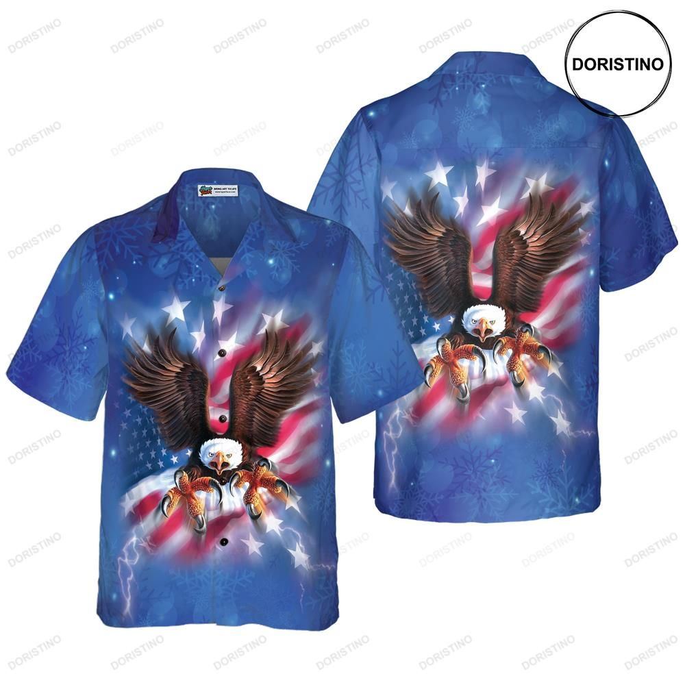 Hyperfavor Christmas For Men And Women Eagle Fly With America Flag Bu Limited Edition Hawaiian Shirt