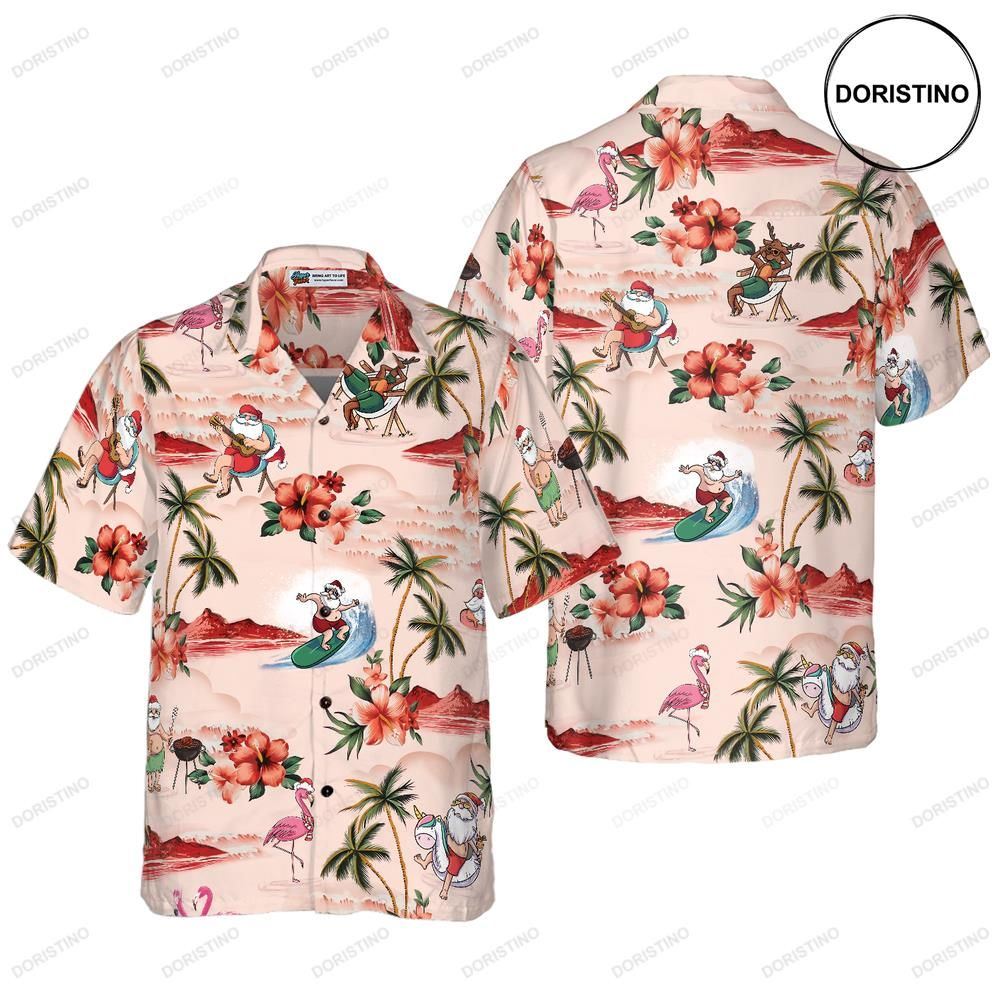 Hyperfavor Christmas For Men And Women Santa Beach Christmas Pattern Awesome Hawaiian Shirt