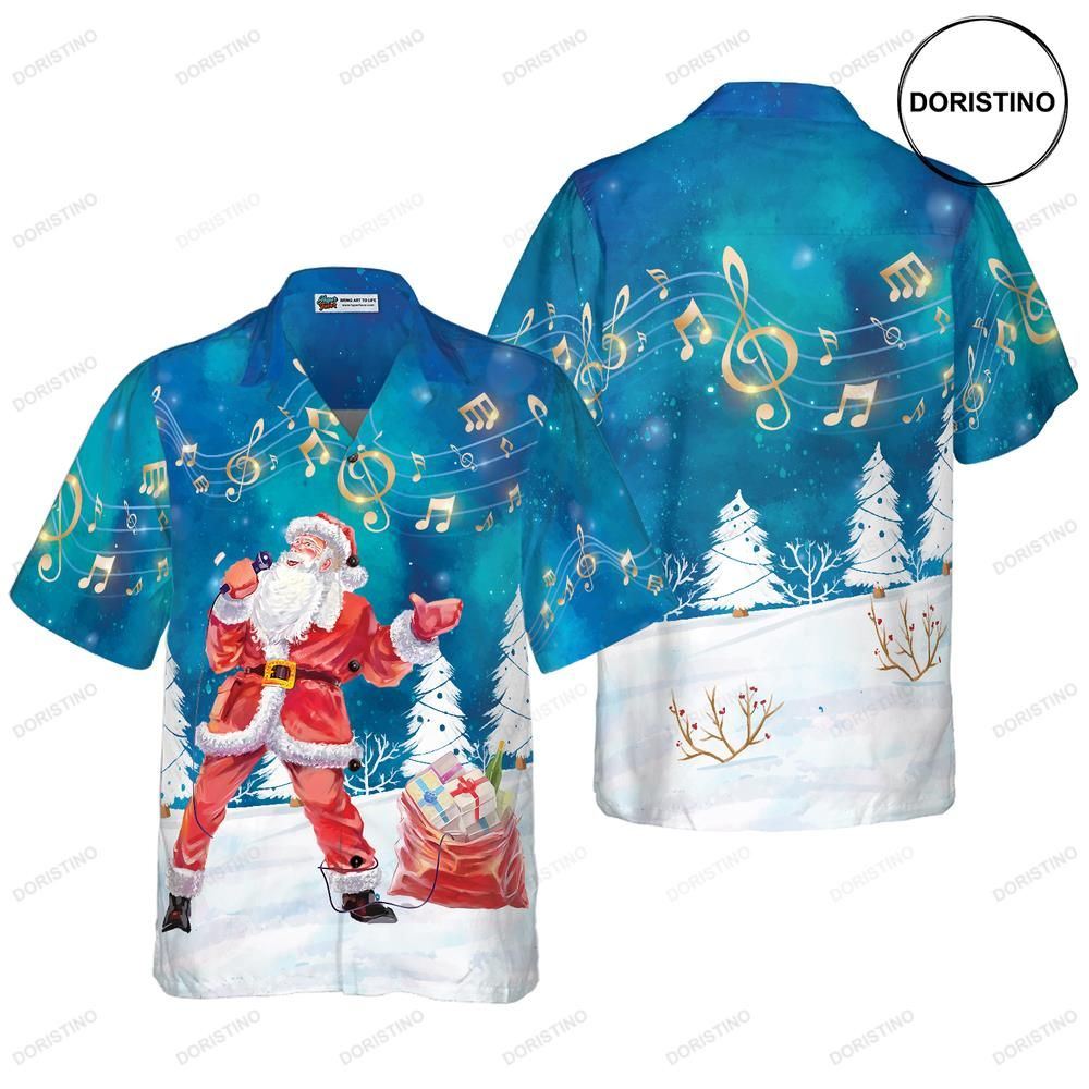 Hyperfavor Christmas For Men And Women Santa Sing Music Button Down S Hawaiian Shirt