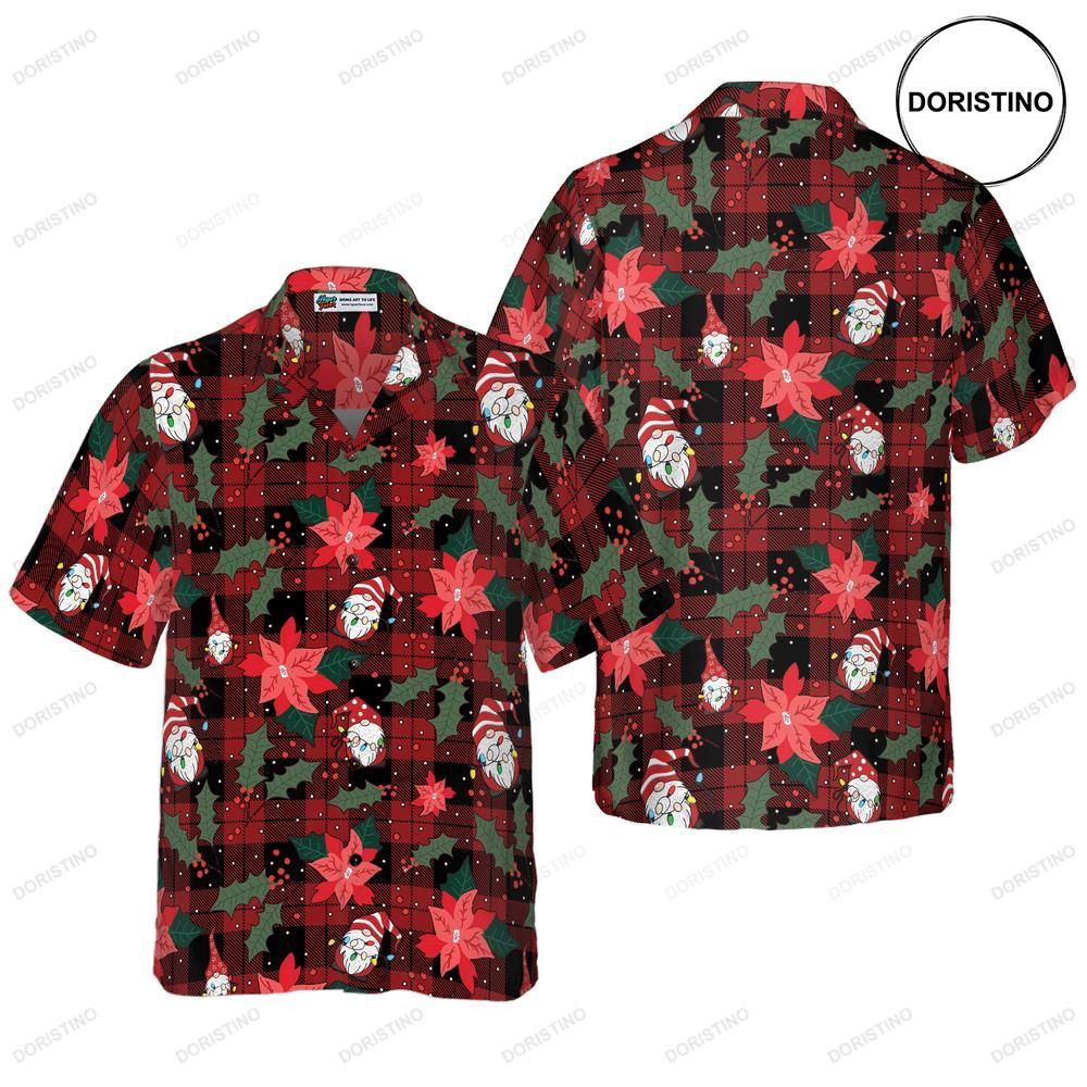 Hyperfavor Christmas Gnomes With Red Plaid Pattern Short Sleeve Christmas Shir Hawaiian Shirt