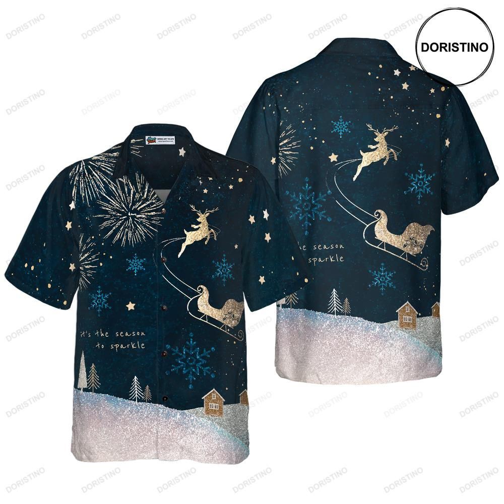 Hyperfavor Christmas Reindeer Snow Dark Short Sleeve Christmas Idea Gift Limited Edition Hawaiian Shirt