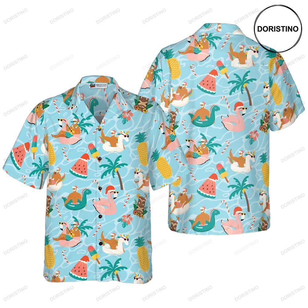 Hyperfavor Christmas Santa Beach Summer Short Sleeve Christmas Idea Gift Awesome Hawaiian Shirt