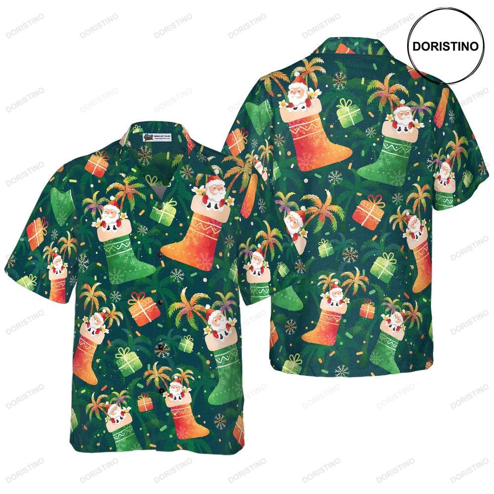 Hyperfavor Christmas Santa Christmas Socks Pattern Short Sleeve Christmas Shir Limited Edition Hawaiian Shirt