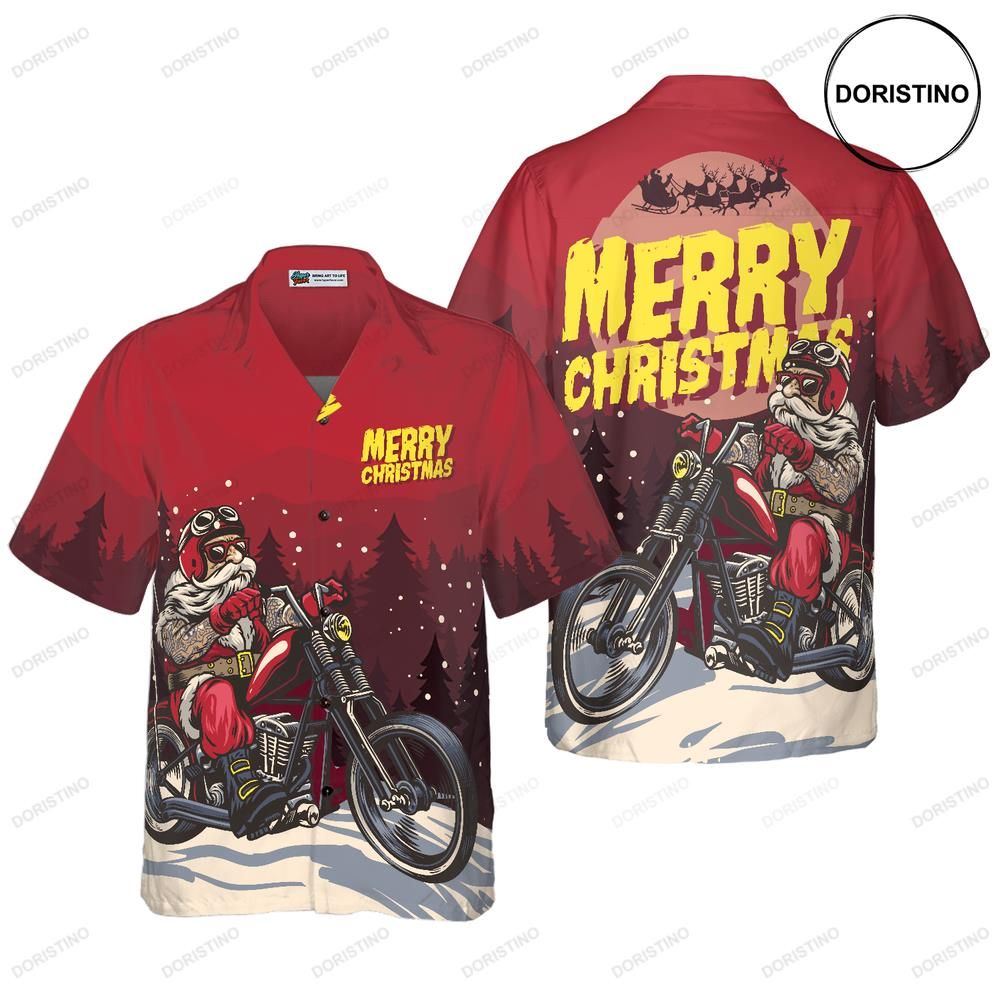 Hyperfavor Christmas Santa Motobike Short Sleeve Christmas Idea Gift For Awesome Hawaiian Shirt