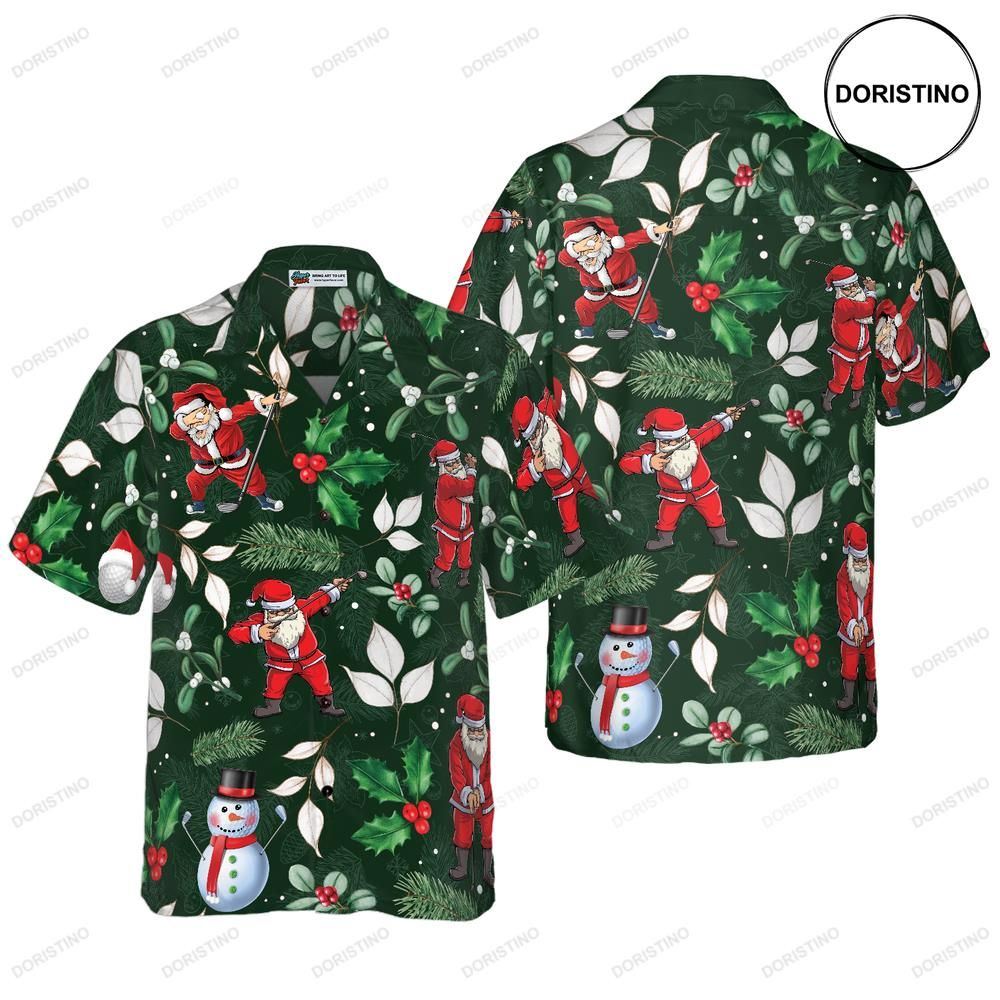 Hyperfavor Christmas Santa Playing Golf Pattern Short Sleeve Christmas I Awesome Hawaiian Shirt