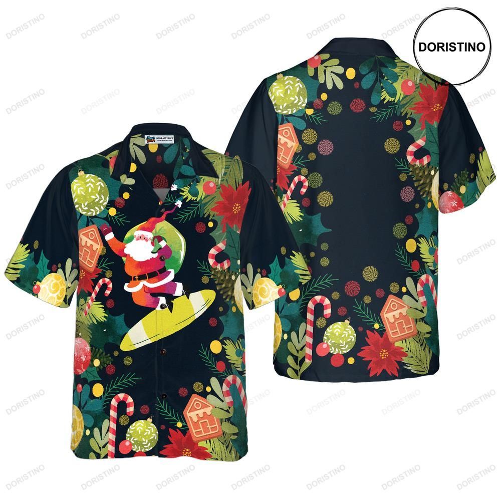 Hyperfavor Christmas Santa Surfing Christmas Short Sleeve Button Down Fo Limited Edition Hawaiian Shirt