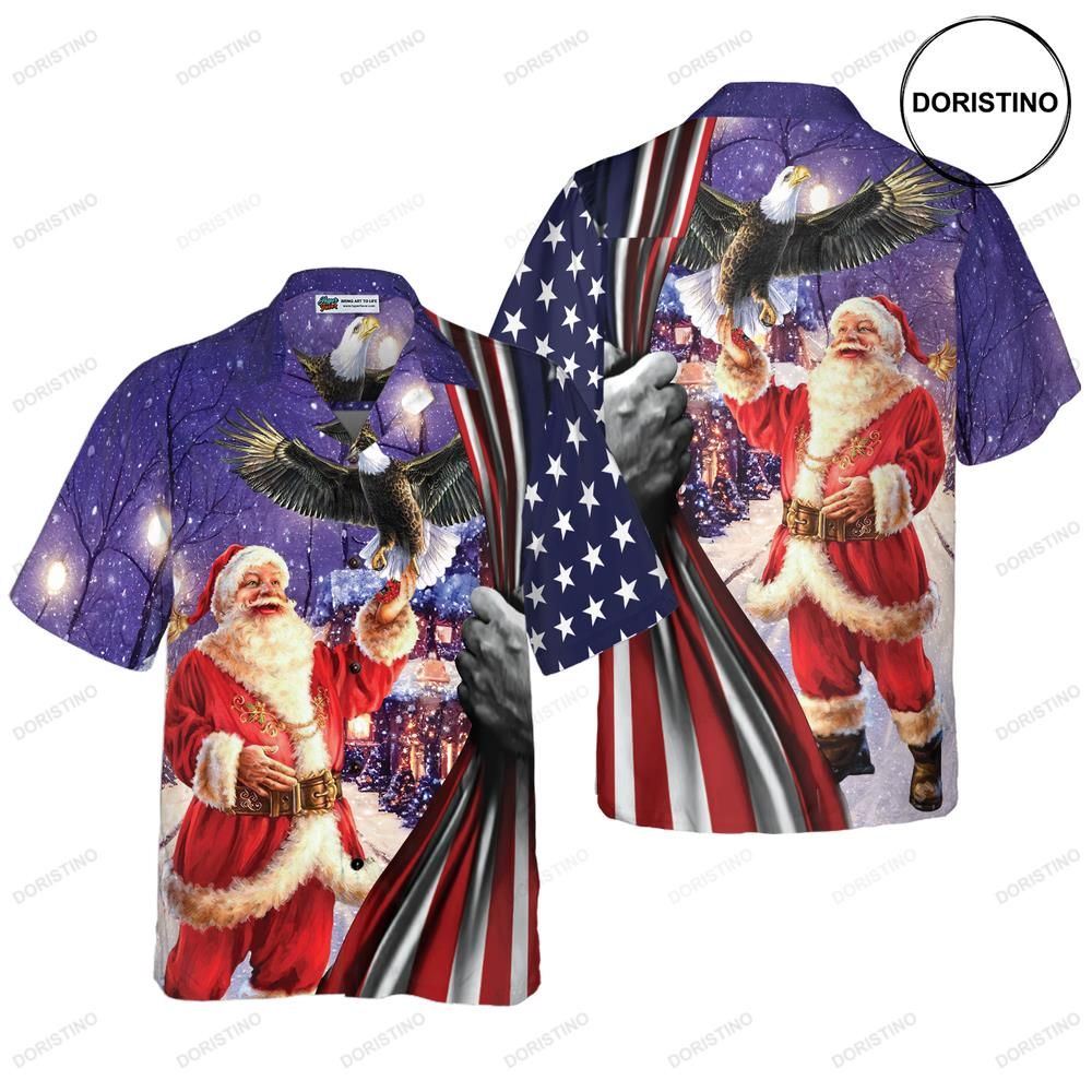 Hyperfavor Christmas Santa With Eagle Short Sleeve Christmas Idea Gift F Limited Edition Hawaiian Shirt