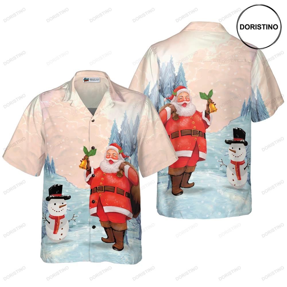 Hyperfavor Christmas Santa With Snowman Short Sleeve Christmas Idea Gift Limited Edition Hawaiian Shirt