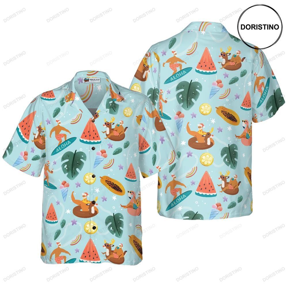 Hyperfavor Santa Beach 2 Pattern Christmas Short Sleeve Button Down For Awesome Hawaiian Shirt