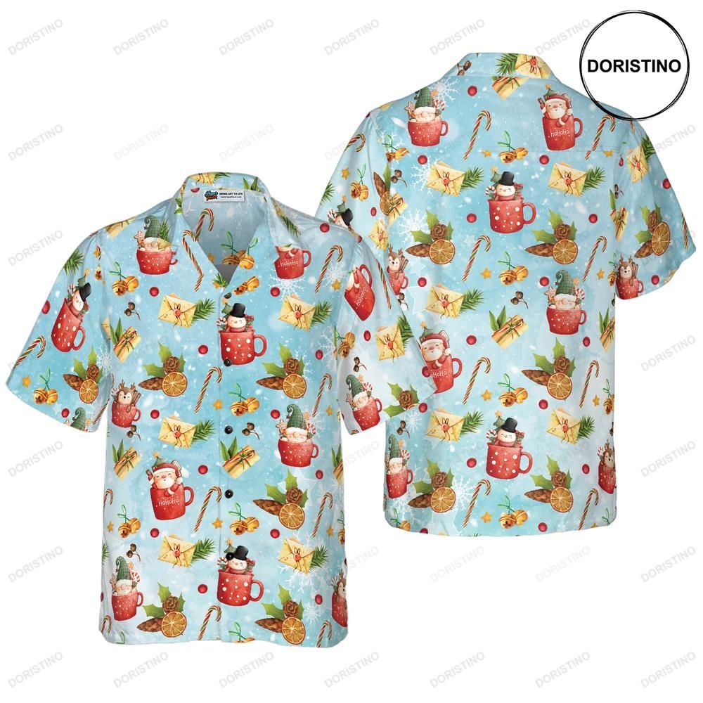 Hyperfavor Santa Christmas Pattern 2 Pattern Christmas Short Sleeve Button Dow Limited Edition Hawaiian Shirt