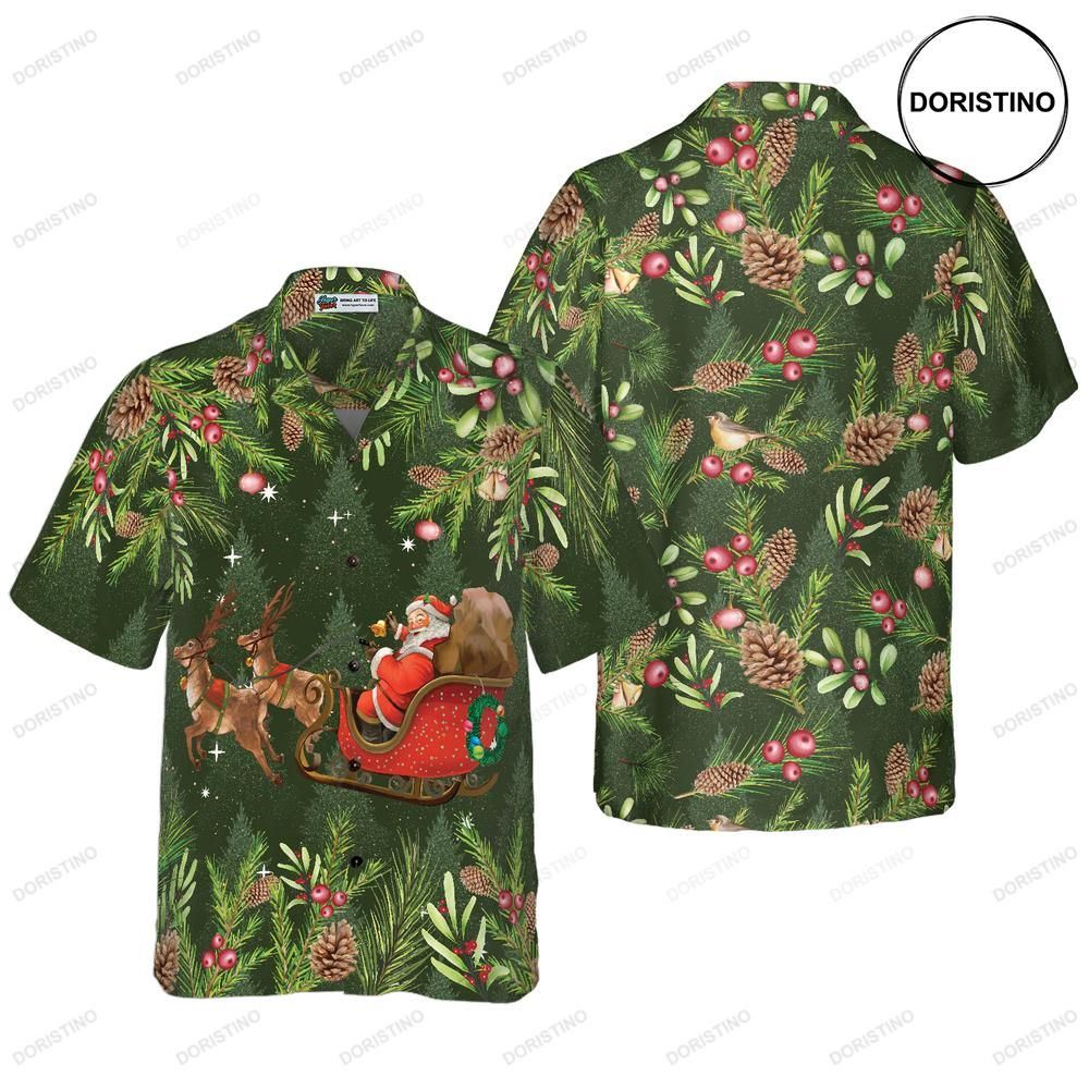 Hyperfavor Santa Santa Riding Sleigh 1 Pattern Christmas Short Sleeve Button D Awesome Hawaiian Shirt