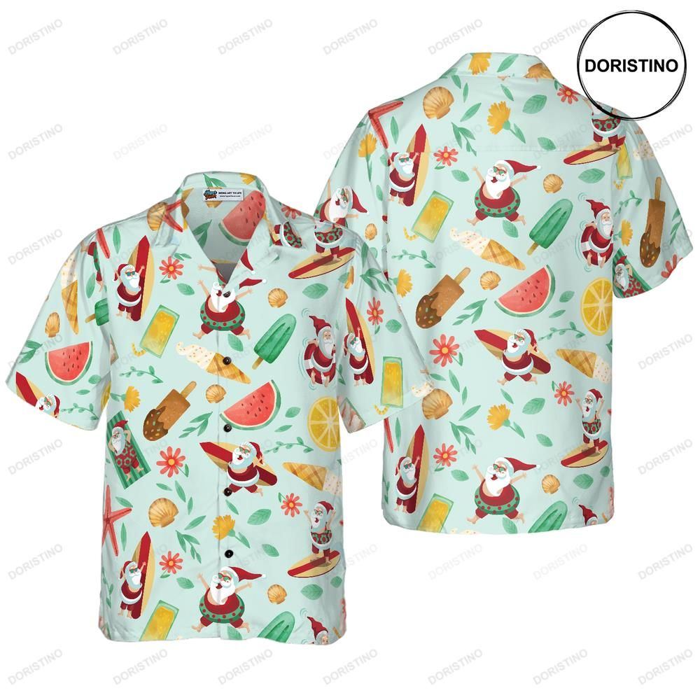 Hyperfavor Santa Surfing 2 Pattern Christmas Short Sleeve Button Down Fo Limited Edition Hawaiian Shirt