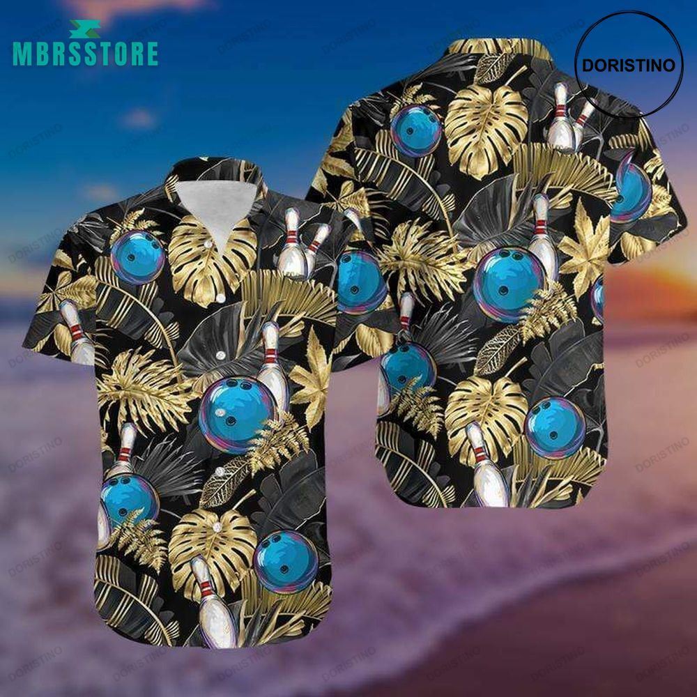 I Love Bowling Black Vintage Beach Short Sleeve Bowling Play Button Hawaiian Shirt