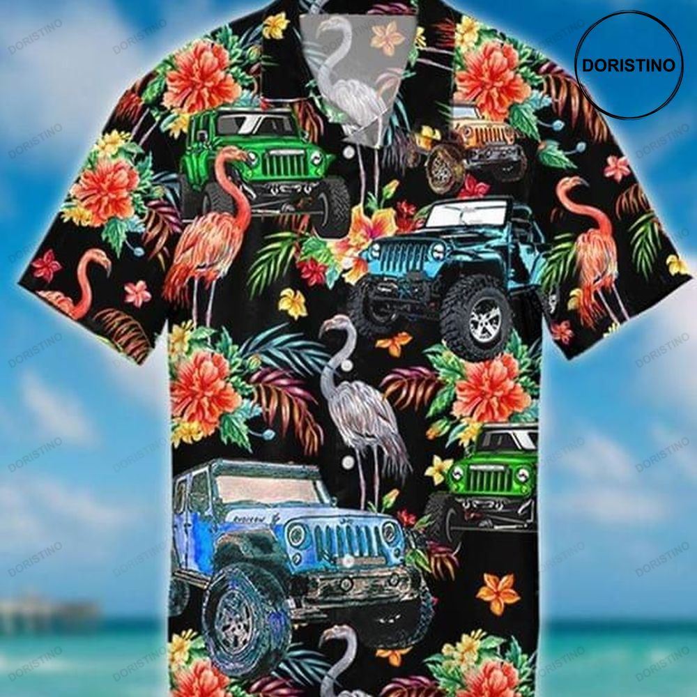 Jeep And Flamingo Print Limited Edition Hawaiian Shirt