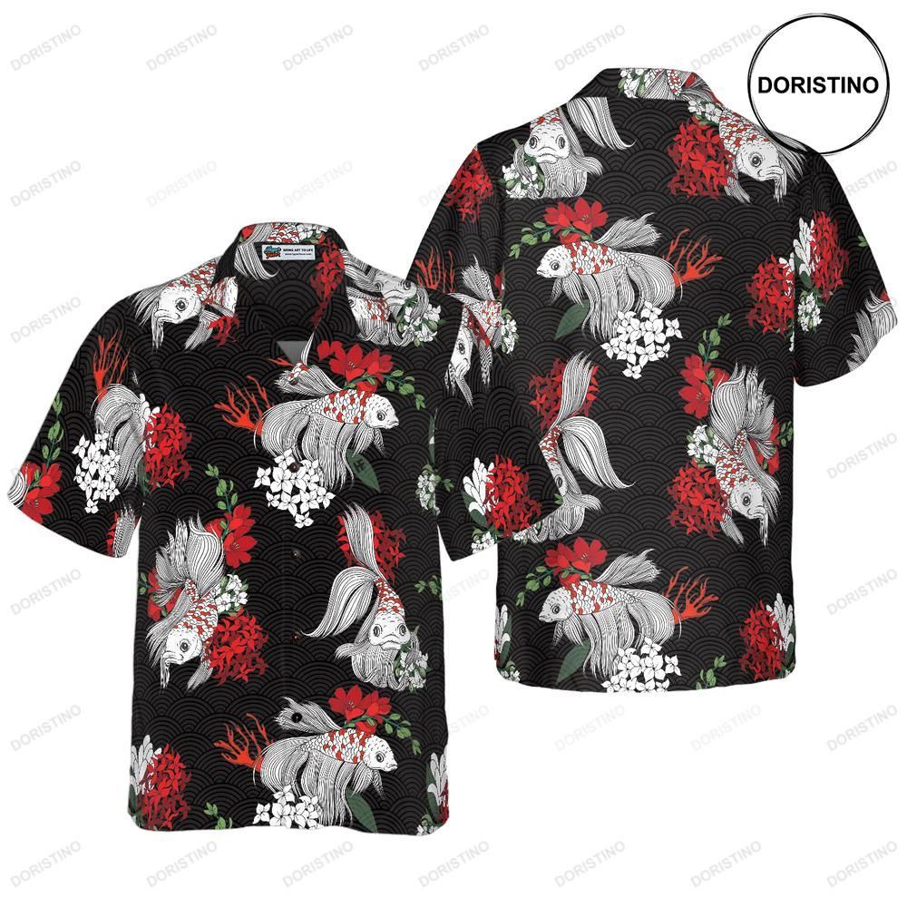 Koi Fish And Flowers Hawaiian Shirt