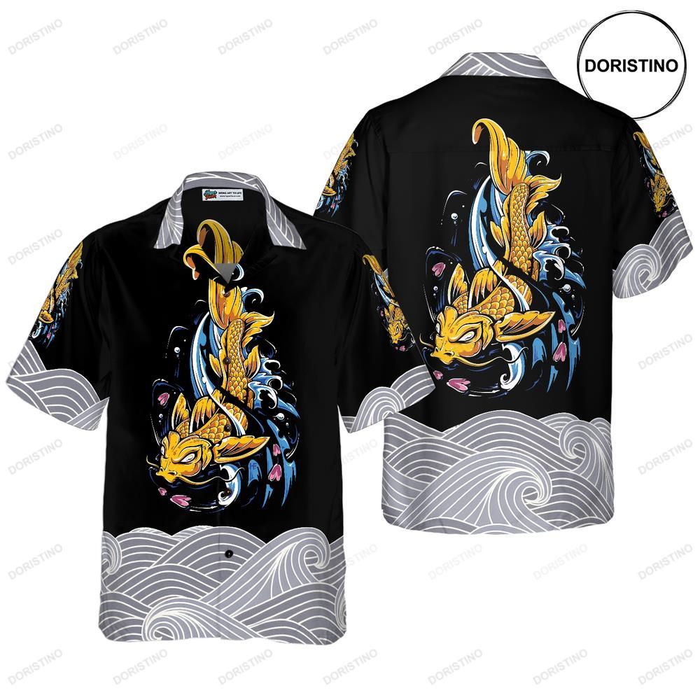 Koi Fish On Waves Awesome Hawaiian Shirt