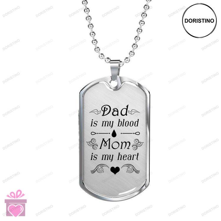 Dad Dog Tag Custom Picture Fathers Day Dad Is My Blood Mom Is My Heart Dog Tag Necklace For Parents Doristino Limited Edition Necklace